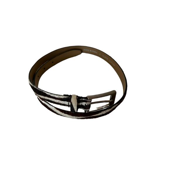 Furry Zebra Belt ivory brown genuine leather Sz s main image 7